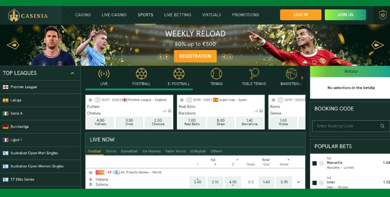 Casinia Casino interface
