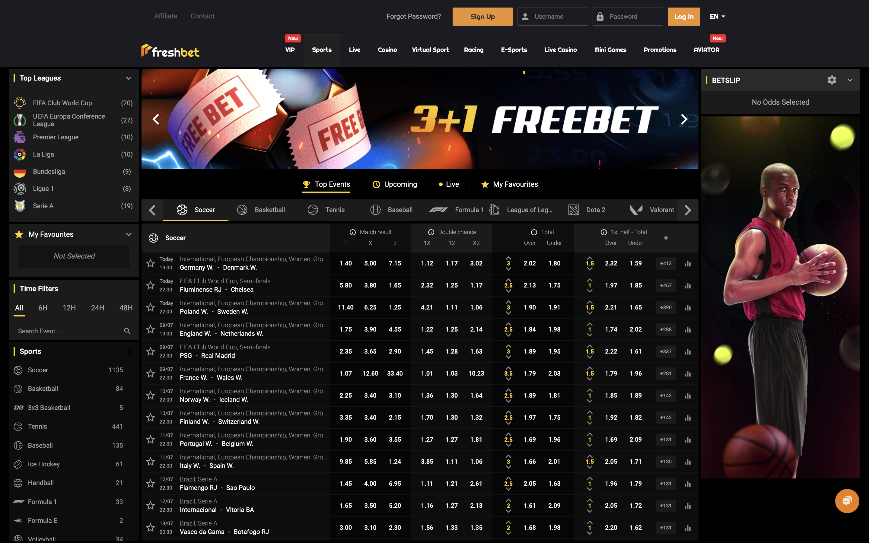 Freshbet interface