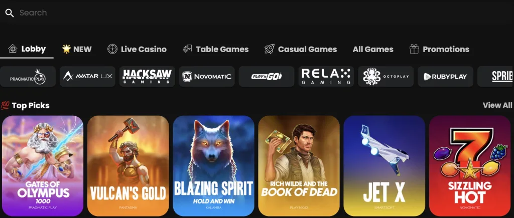 WSM Casino interface